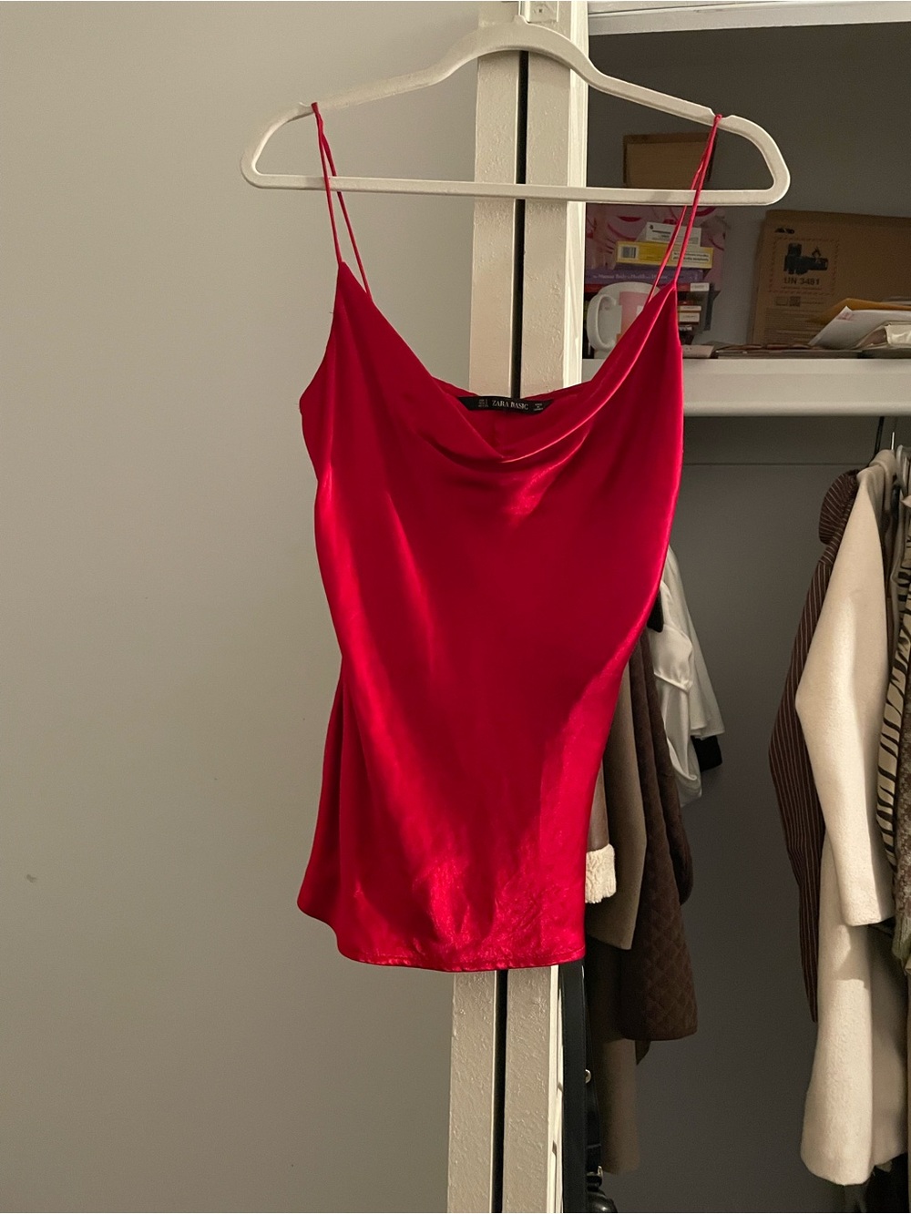 Zara Red Satin Cowl Neck Camisole